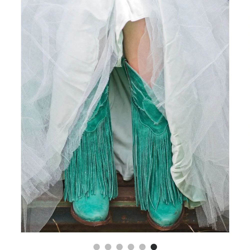 Lane Turquoise Fringe Cowboy Boots - Picture 6 of 15